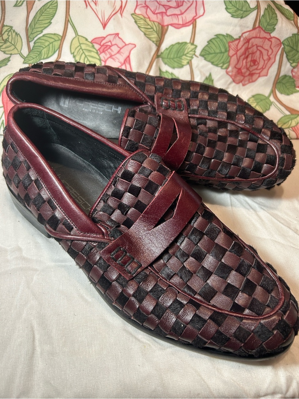 Moreschi Men's Woven Fur & Burgundy
Leather Loafers EU 43 Made in Italy/No Box